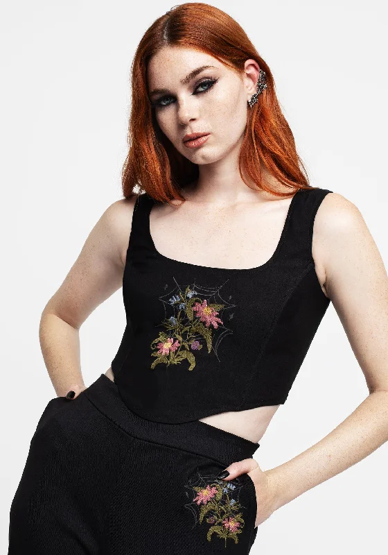 Cleome Floral Spiderweb Embroidered Corset Top