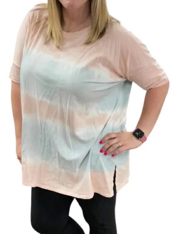 Oversized Tie Dye Top In Coral/grey