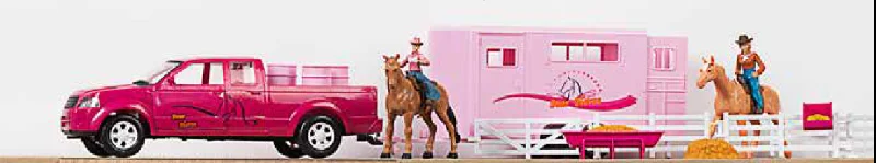 Pink Horse Truck & Trailer Barrel Racer Set