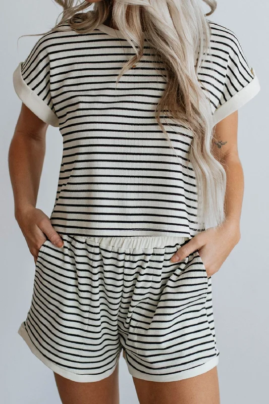 Hazel Blues® |  Striped Round Neck Top and Shorts Set