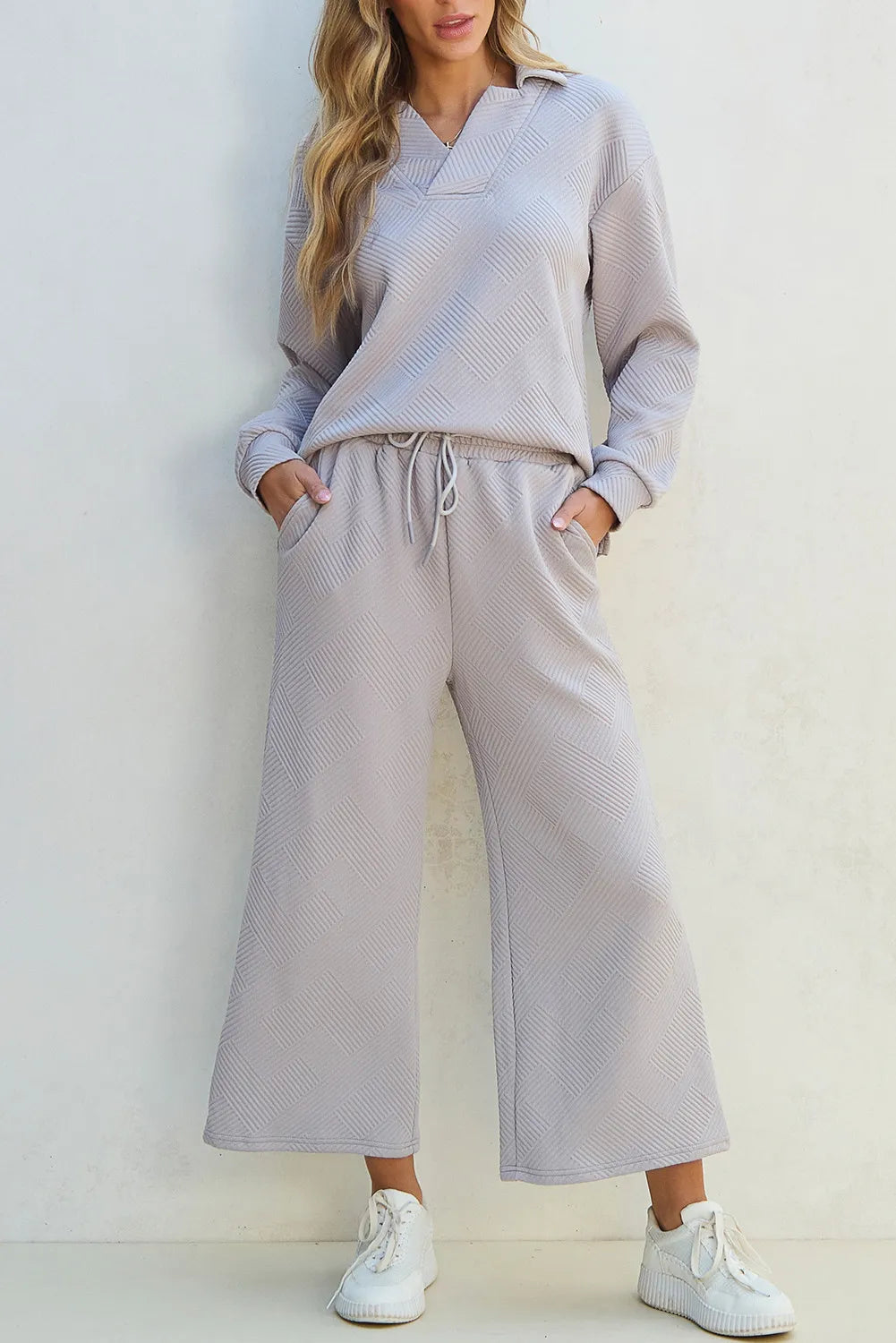 Hazel Blues® |  Textured Long Sleeve Top and Drawstring Pants Set