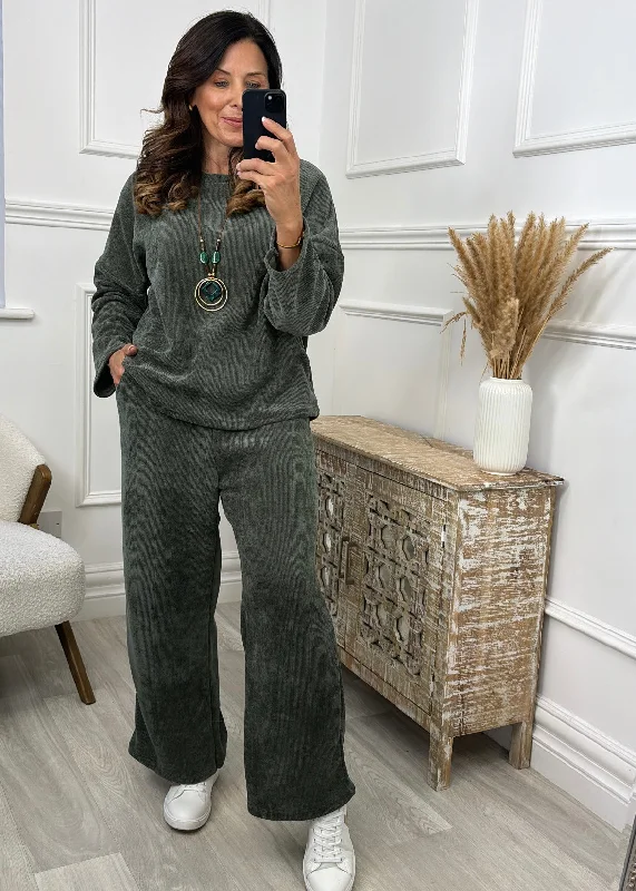 Brenda Khaki Velour Set