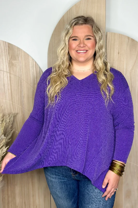 Purple Ribbed Oversized Top