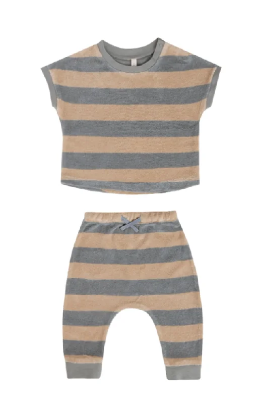 The Terry Tee + Pant SET - Ocean Latte Stripe - BABY