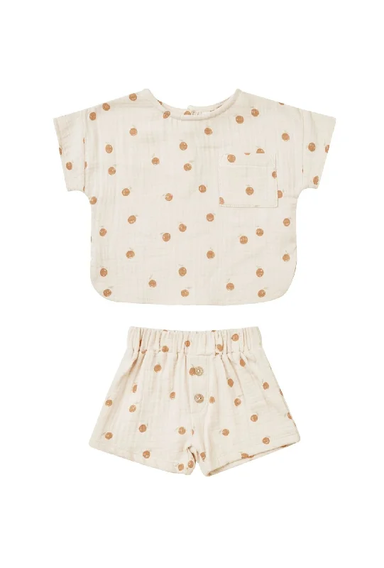 The Woven Boxy Top + Short SET by Quincy Mae - Oranges - BABY