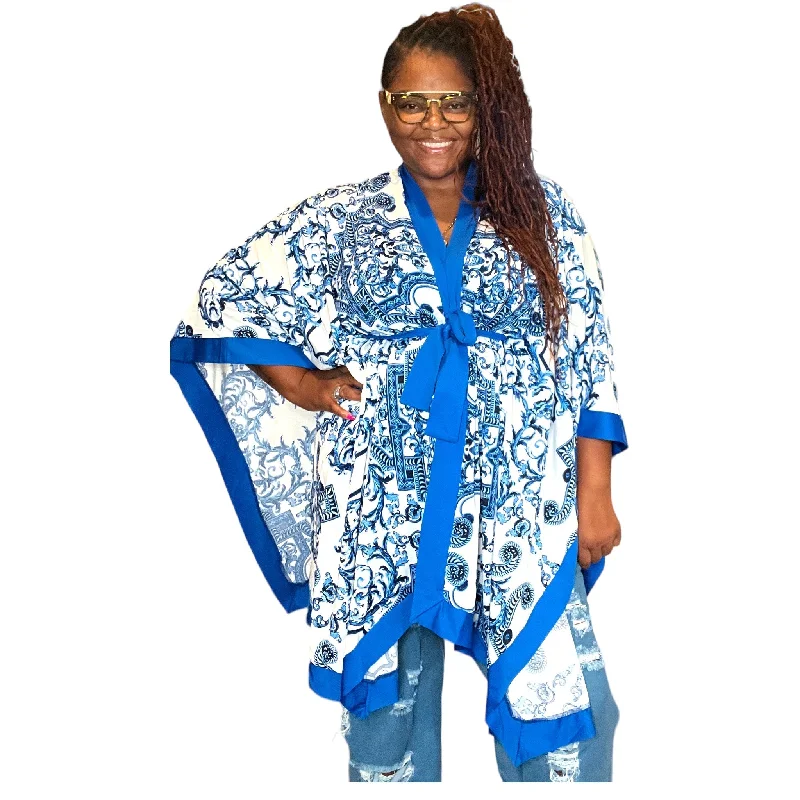 Blue Royalty Oversized Printed Kimono