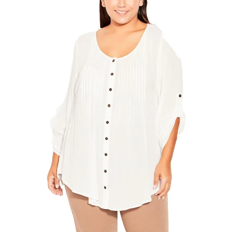 Avenue Womens Plus Size Casual Button-Down Top