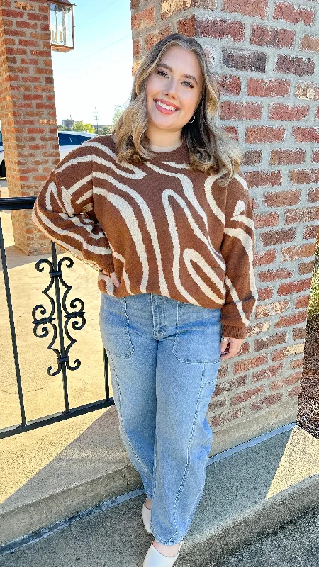 "Born To Be Free" Wave Print Oversized Sweater Top