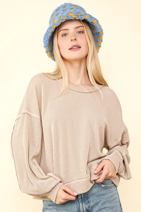 Oatmeal Oversized Ribbed Long Sleeve Top