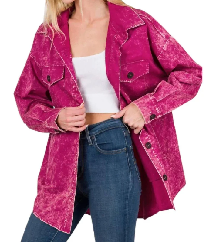 Oversized Vintage Washed Shacket In Magenta