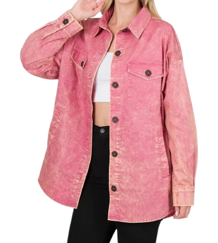 Oversized Vintage Washed Shacket In Rose