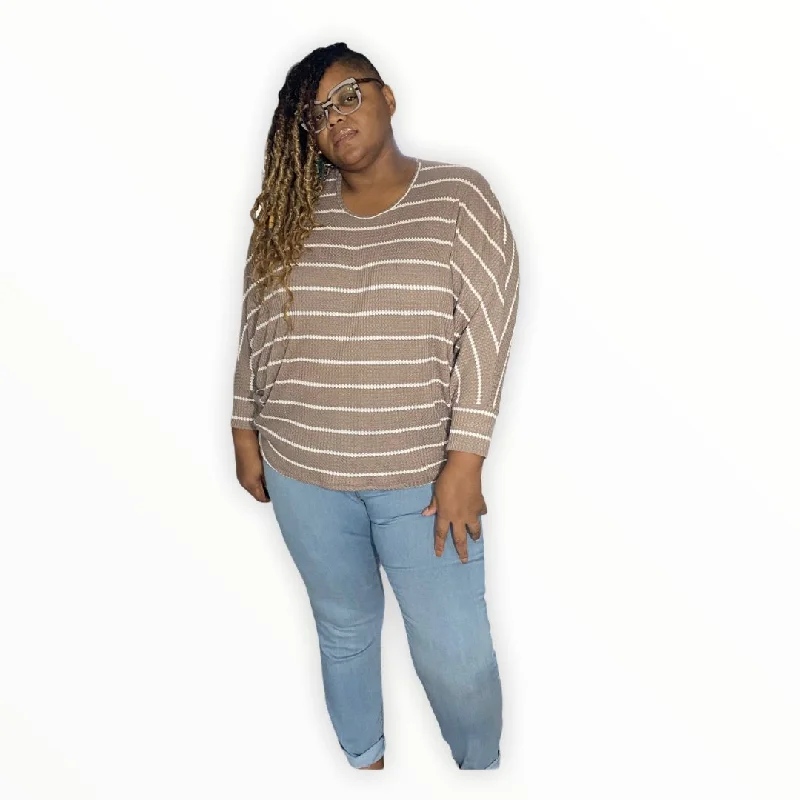 Plus Size Taupe Striped Sleeve Top Size 1X