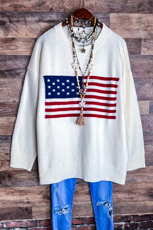 STARS & STRIPES SWEATER OVERSIZED IN OFF WHITE