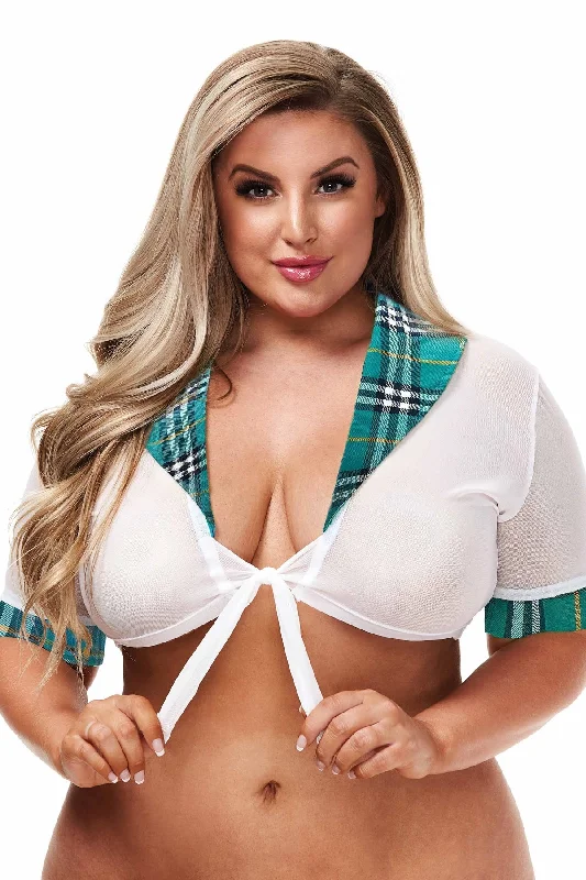 Plus Size School Girl Tie Front Crop Top