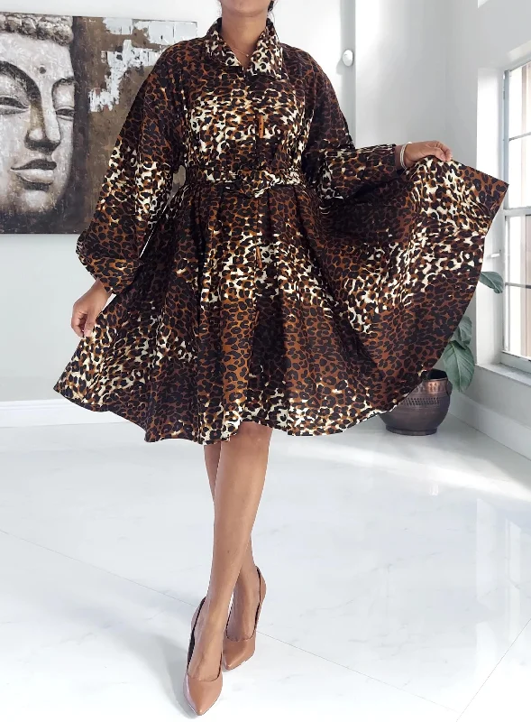 Animal Print Trench Coat Dress