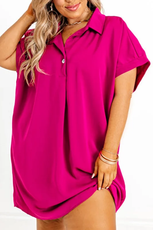 Curvy Collared Bright Pink Shift Dress