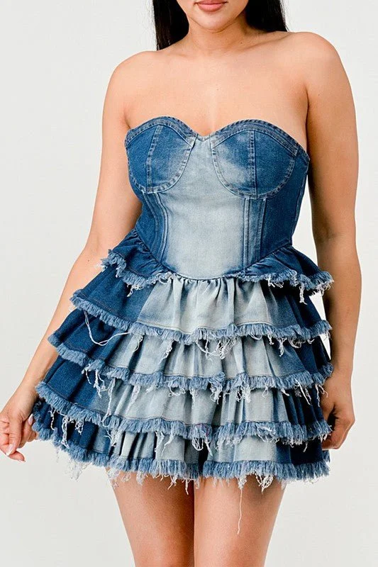 Daphane Denim Delight Tiered Ruffle Dress