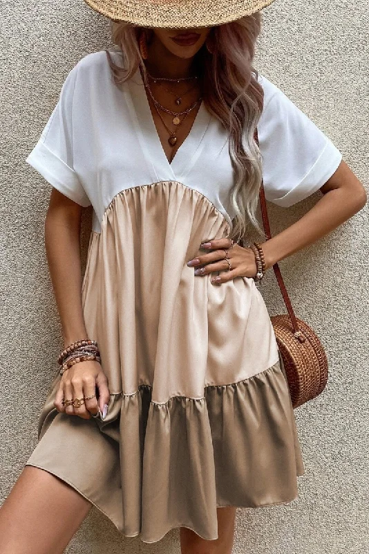 French Beige Tiered Loose Dress