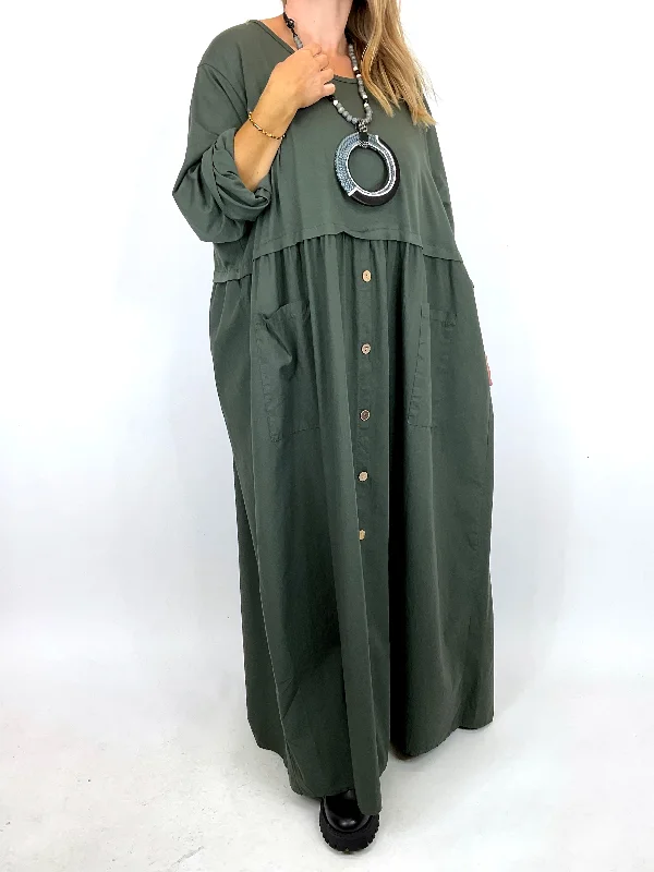 Made in Italy Lagenlook Megan Cotton Dress in Fir Green. code 12612