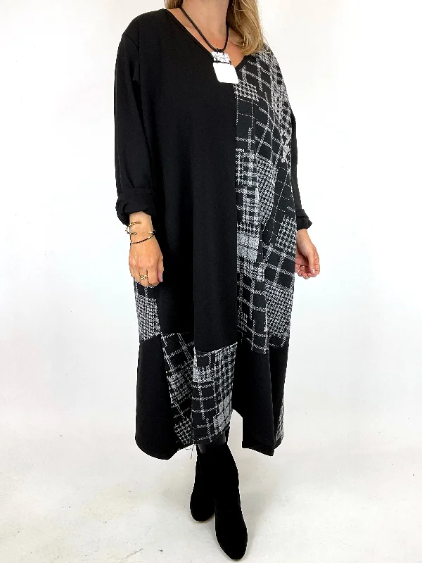 Made in Italy Lagenlook Sara Bold Check Dress in Black. code 6506y