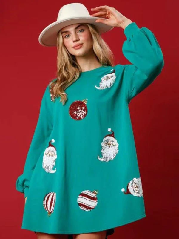 Christmas Ornament Long Sleeve Sequin Dress