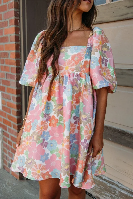 Pink Floral Summer Babydoll Dress