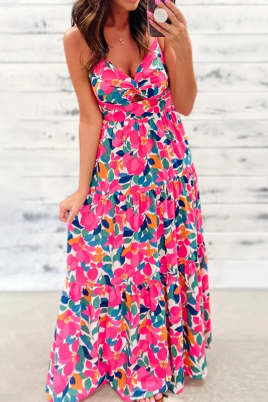 Autumn Rose Floral Long Tiered Maxi Dress