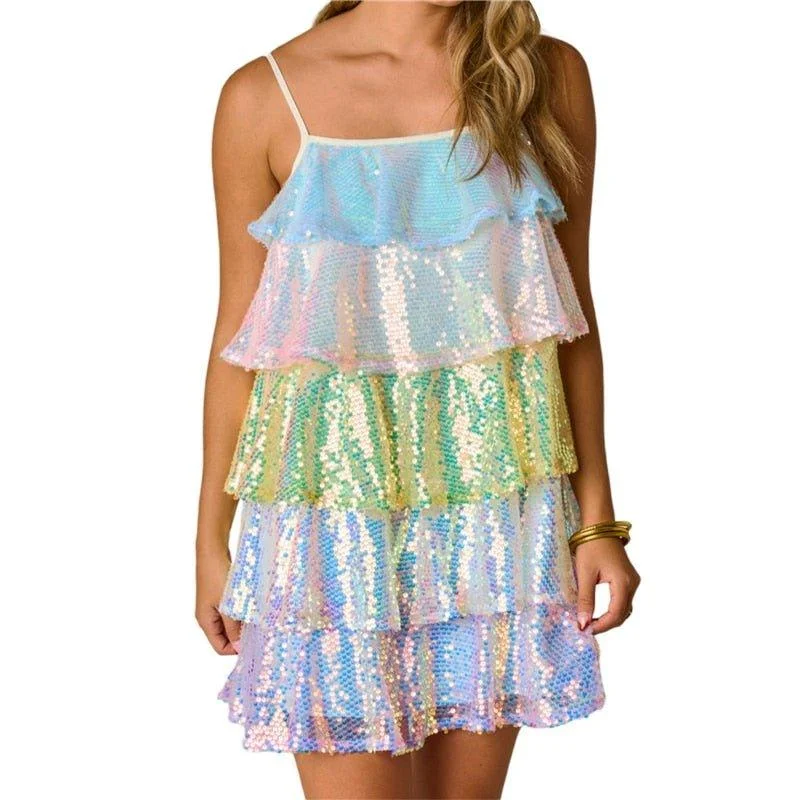 Birthday Queens Sequins Ruffle Mini Tiered Dress